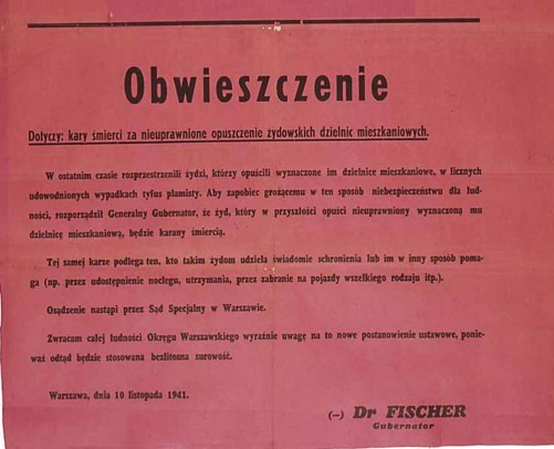 1941 poster announces penalty for Jews who left Warsaw ghetto