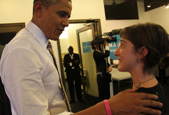 UIC student Emily Kosa meets President Barack Obama