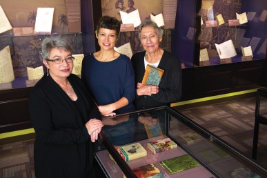The exhibit came together through the work of (L-R) Peggy Glowacki, Valerie Ann Harris and Nancy Cirillo.