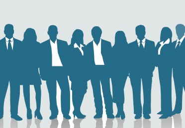 silhouettes of men and women in business attire