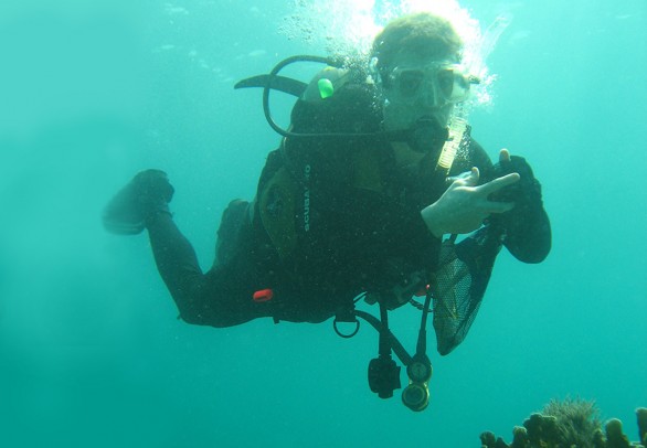 Brian Murphy searches for bacteria underwater