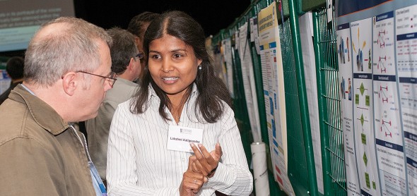 Graduate student Lakshmi Kaligounder presents her work at the Student Research Forum