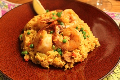 Shrimp and chorizo paella 