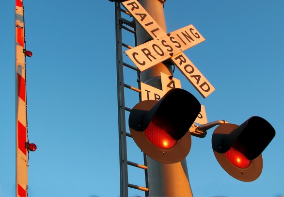 Railroad crossing sign and lights