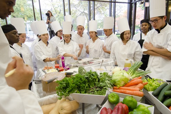 Contestants view their ingredients for the You're the Chef student cooking competition Oct. 16, 2013.