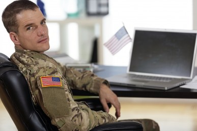 American soldier in his office