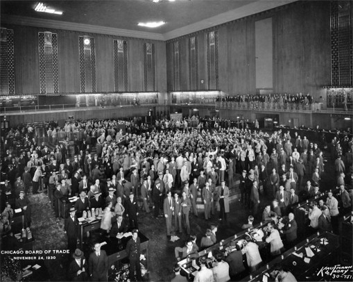 Crowds in the Chicago Board of Trade in 1930