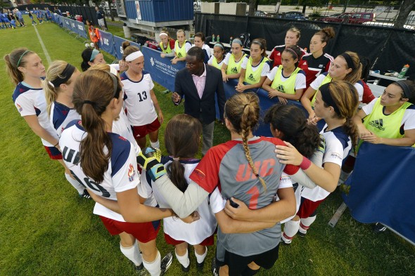 Women's Soccer Team huddle