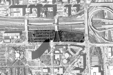 Aerial view with proposed Obama Library location highlighted