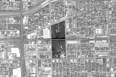 Aerial view with proposed Obama Library location highlighted