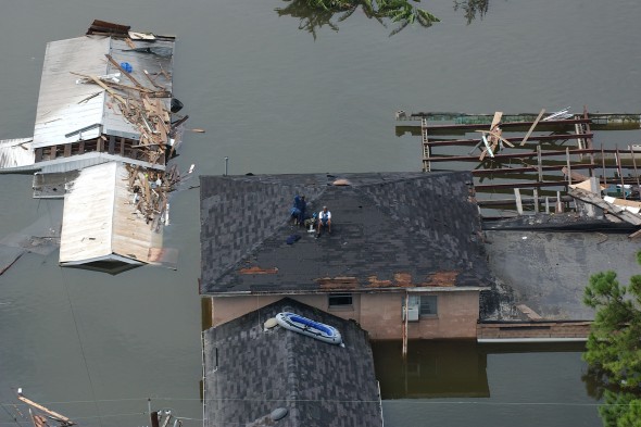 Aerial views of damage caused from Hurricane Katrina the day after the hurricane hit August 30, 2005