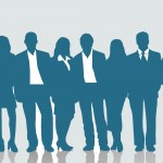 silhouettes of men and women in business attire