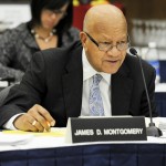 James Montgomery speaks at a Board of Trustees meeting