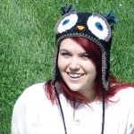 Dana Dooley wearing an owl hat