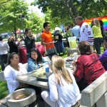 Students, faculty and staff at a picnic