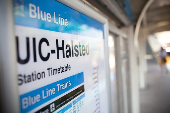 UIC-Halsted Blue Line station sign