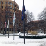 snow-covered sidewalks on campus