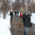 Students walk to campus