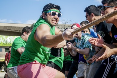 Fraternity brothers playing Tug-of-War