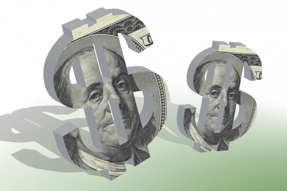 Dollar signs with $100 bill illustration on the front