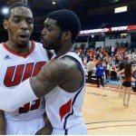 Ahman Fells, Marc Brown after UIC Flames basketball game vs. Wright State in first round of Horizon League tournament, March 3, 2015