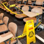 Chairs are blocked with caution tape