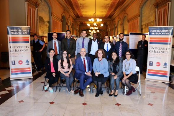UIC’s group at the Illinois Undergraduate Research Day event at the State of Illinois Capitol Building.
