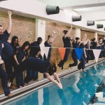 Nursing students jumping into the pool