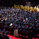Aerial view of crowd of graduates