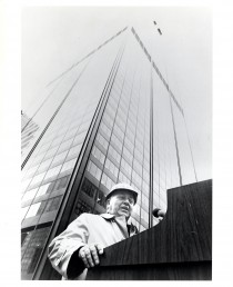 Mayor Richard J. Daley in front of the newly constructed Sears Tower, now known as Willis Tower.