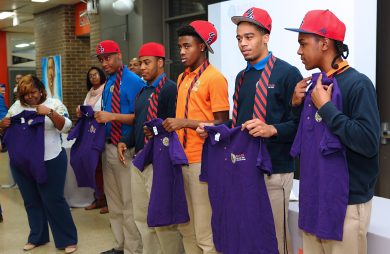 Butler College Prep students and purple polo shirts.
