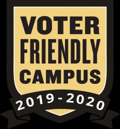Voter Friendly Badge, gold and black graphic