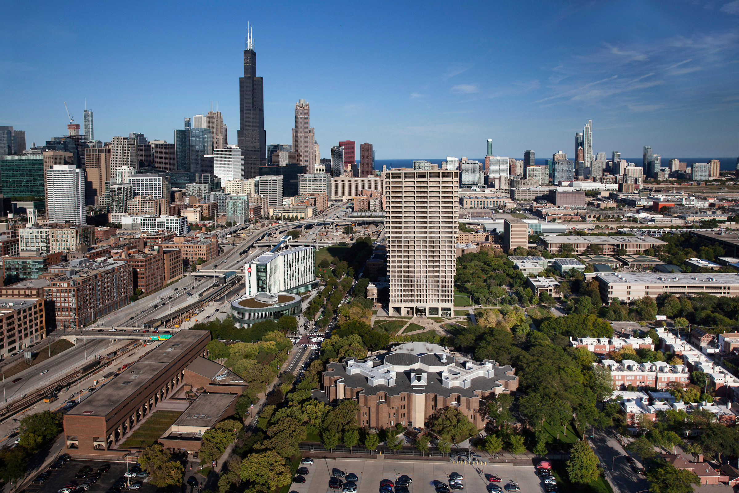 UIC campus with Chicago skyline