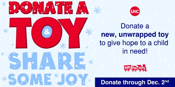Donate a Toy Share some Joy. Toys for Tots logo.