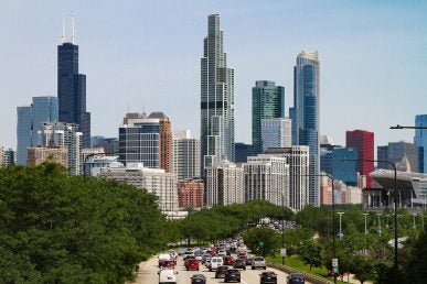 Northbound Lake Shore Drive looking North to Chicago Skyline.