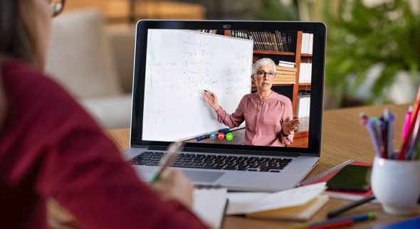 Person teaching on a computer screen