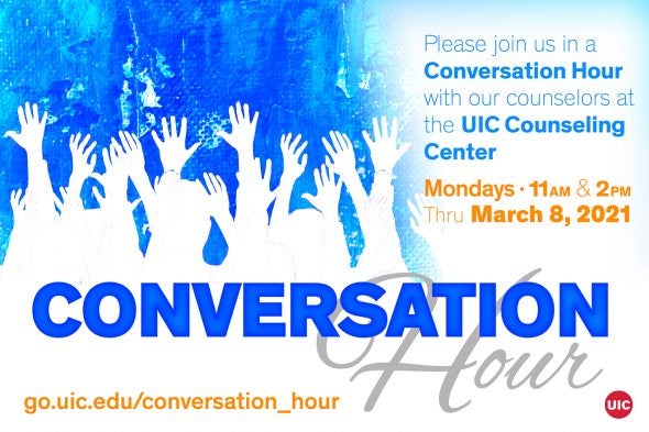 Image says "Conversation Hour"