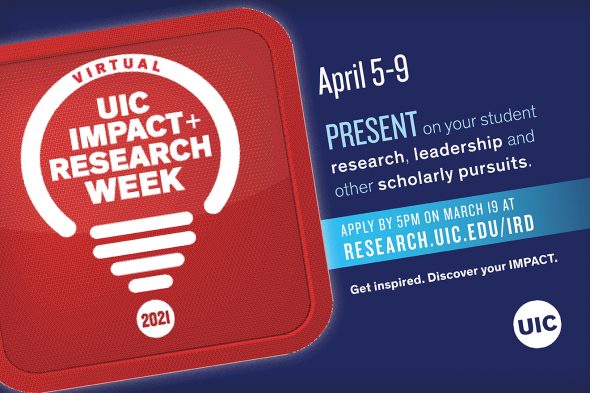 White text on a red background says "UIC Impact and research Week"