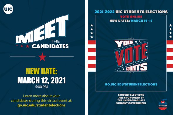 White text on blue background says "Meet the Candidates. Your vote counts."
