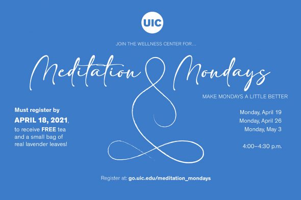 Text says "Join the Wellness Center for Meditation Mondays"