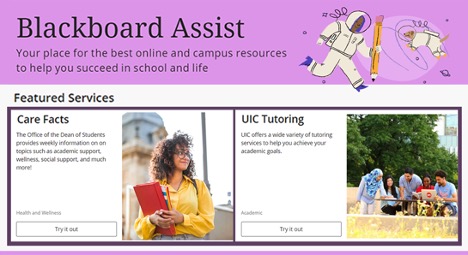 Text says "Blackboard Assist: Your place for the best online and campus resources to help you succeed in school and life" 