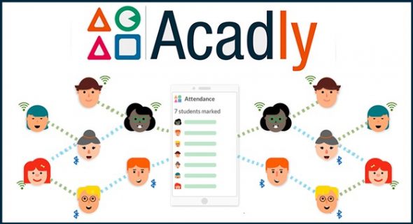 Acadly logo and cartoon images connected by wifi lines