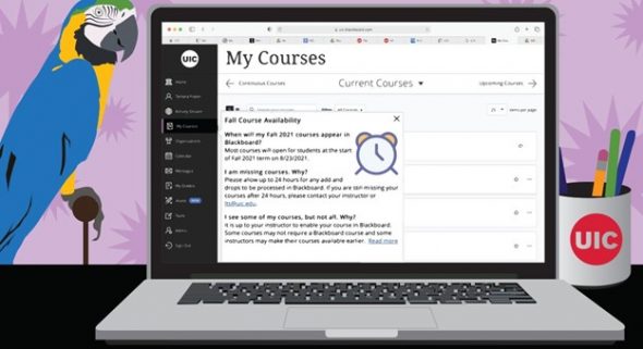 Laptop screen open to a page that says "My Courses" in Blackboard.