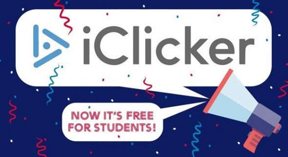 Text says "iClicker: now it's free for students"
