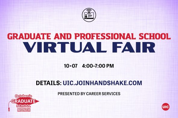 Text says Graduate and Professional School Virtual Fair