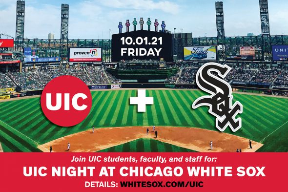 Baseball field with UIC and White Sox logos