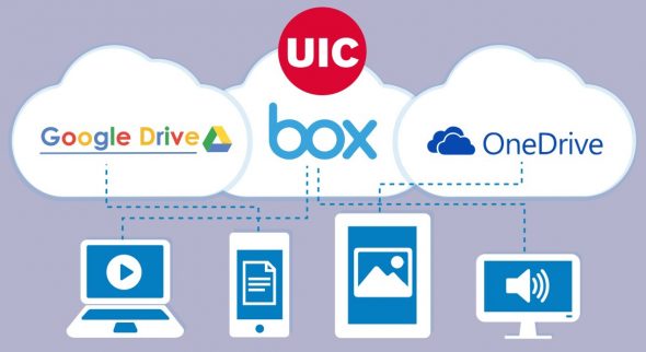 Logos for Google Drive, Box and OneDrive