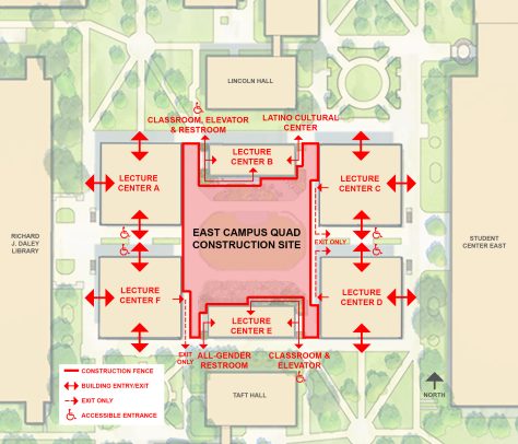 Map of the east campus quad construction site.