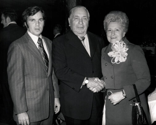 Illinois State Senator Esther Saperstein at the St. Nicholas Hotel with Illinois State Senator Richard M. Daley and Chicago Mayor Richard J. Daley, 1973
