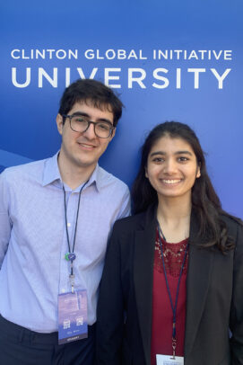 Sonya Gupta, an Honors College alumna who graduated in 2022 with degrees in biological sciences and Russian studies from the College of Liberal Arts and Sciences; and Ryan Zomorrodi, an Honors College member who will graduate May 6 from UIC with a bachelor’s in biological sciences.